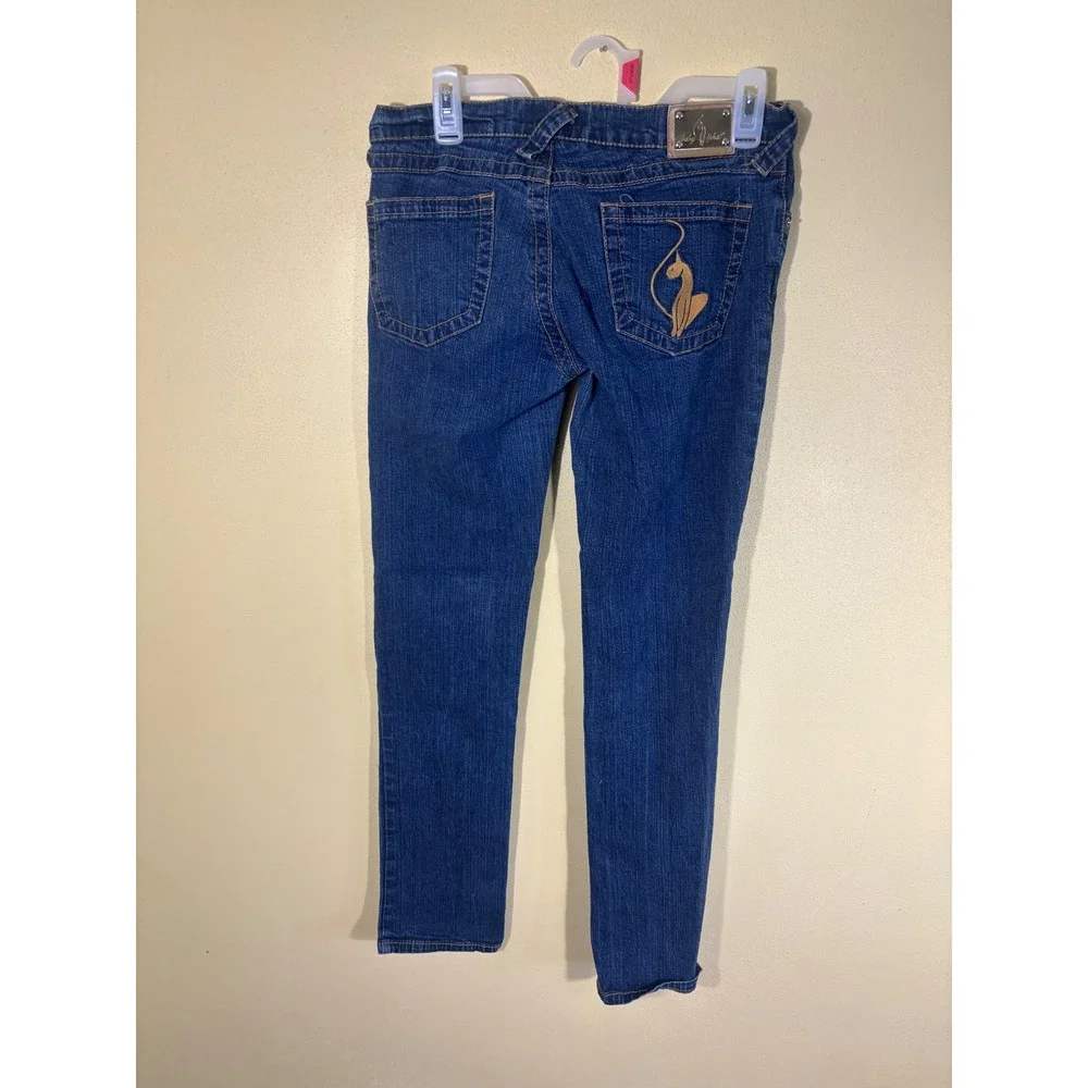 Baby Phat Womens Medium Wash Embroidered Cat Logo Slim Jeans Blue Size 9 Y2K